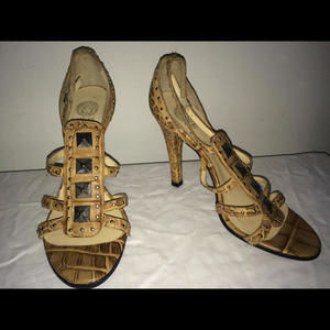 Versace Open Toe /Animal Print/ Womens Heels/Size 39/Brown/Studs/ EUC